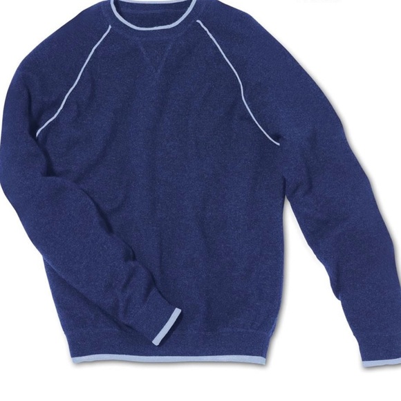 Hammacher Schlemmer Men's Light Navy Blue XXL Contrast Cashmere Washable Sweater - Picture 10 of 11